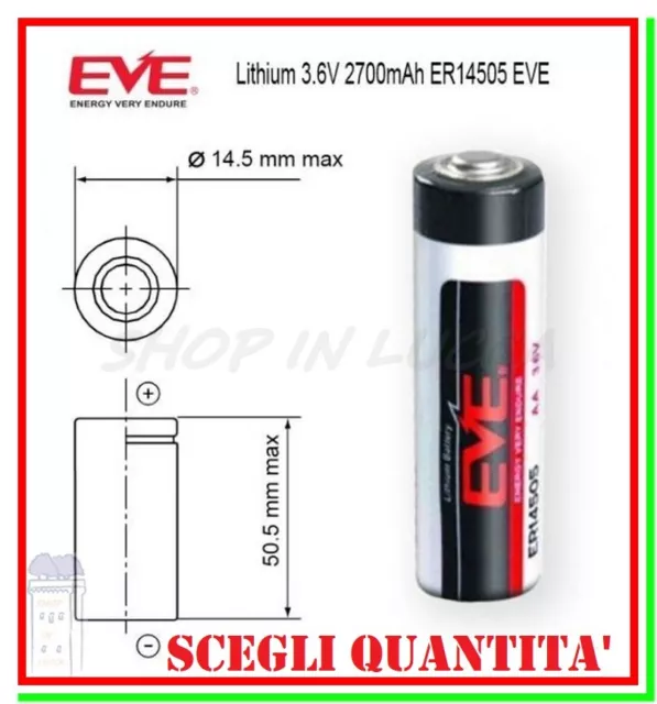 Batteria Pila EVE 14505 3,6V Li-SoCl2 AA Stilo 2700mAh Scegli Quantità