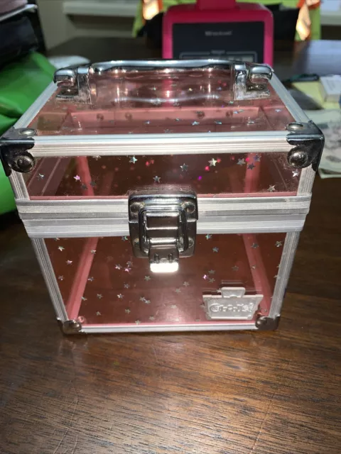 CABOODLE CLEAR PINK, Silver Stars Top Handle Mini Caboodle 6x6x3” $12.00  - PicClick