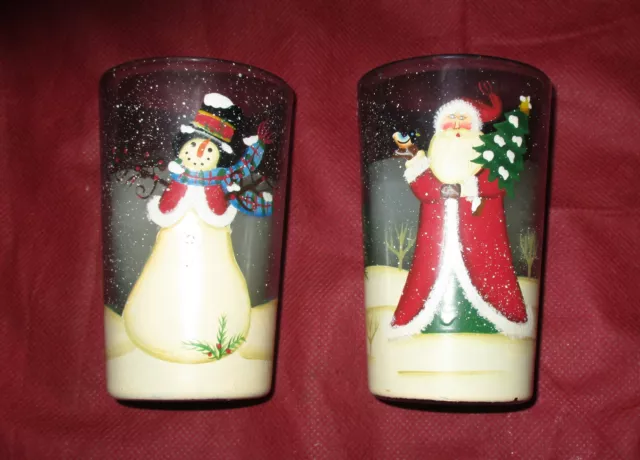 Lot de 2 photophores en verre avec bougie – Père-Noël + Bonhomme de Neige