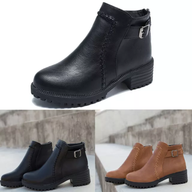 Womens Ankle Boots Ladies Low Block Chunky Heel Sole Boots Spring Autumn Shoes