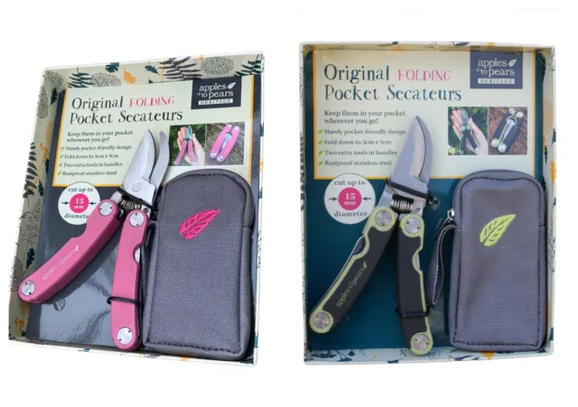 Apples to Pears Original Folding Pocket Secateurs with Pouch- Green or Pink