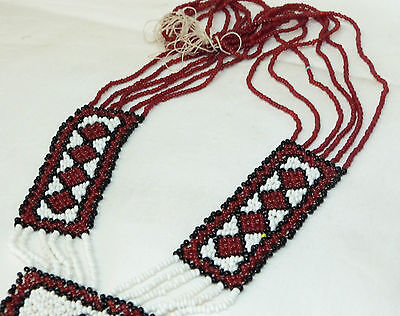 Antique 1930 Greek Greece Folk Art Bead work Big Necklace Beaded Turkish 3
