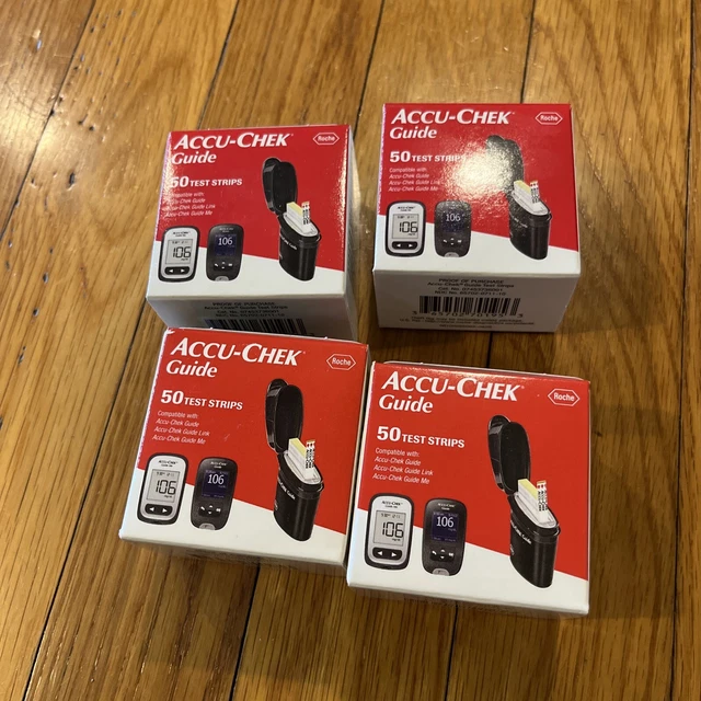 Tiras de análisis de sangre de glucosa Accu Chek Guide 200 (4) cajas de 50 quilates recién selladas nuevas