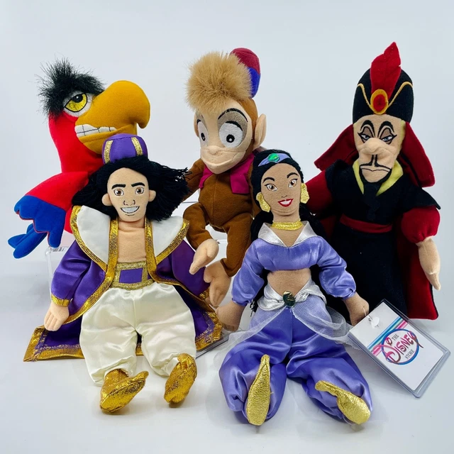 DISNEY STORE ALADDIN Princess Jasmine Jafar Abu & Iago Set of 5 Bean ...