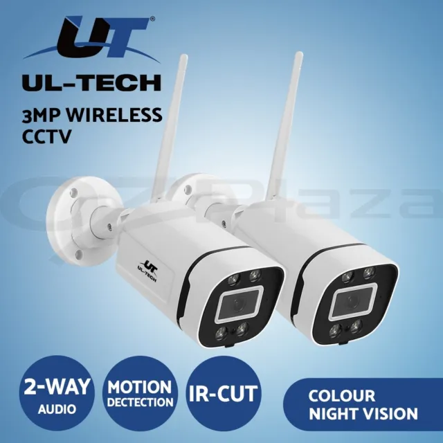 UL-tech 3MP Wireless CCTV Security Camera System WiFi Outdoor Home 2 Cameras Set