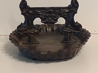 Antique Cast Iron Victorian Boot Scraper dauphin devil evil mans face with tray