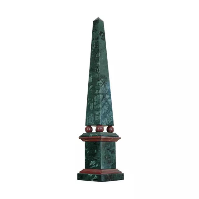 Obelisk Klassisch IN Marmor Grün Alpen Mit Kugeln Rot Levanto H 47CM