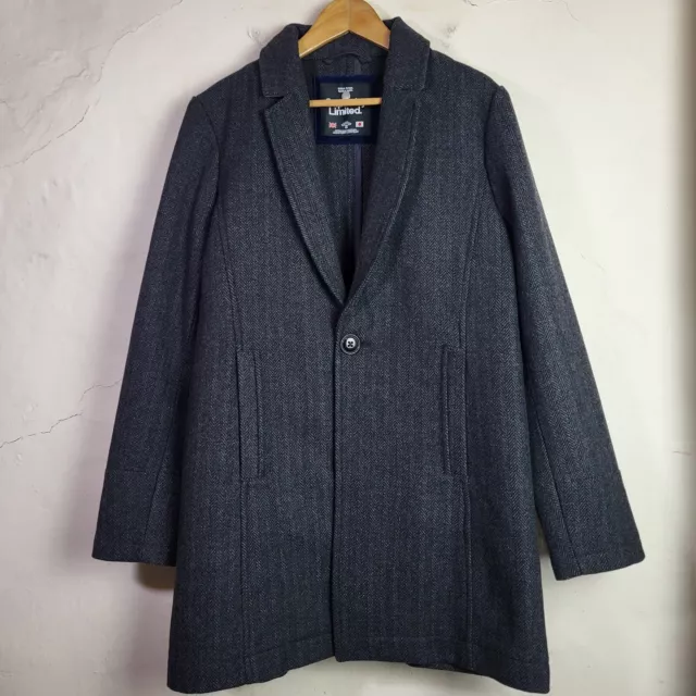 SUPERDRY MENS XL Wool Overcoat Charcoal Woven Formal Long Naval ...