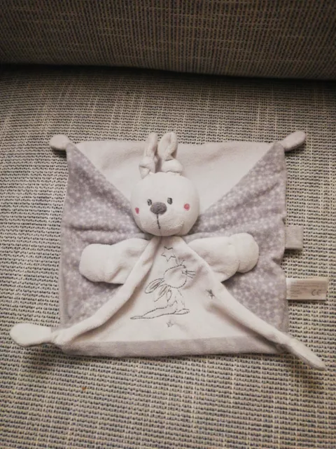Doudou Simba Toys Lapin Plat Blanc Gris Étoiles Attache Tétine