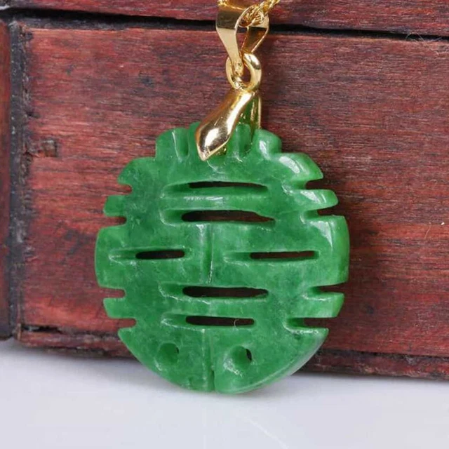 Natural Jadeite Lucky Chinese Amulet Pendant Necklace Blessing Inspiration Chain