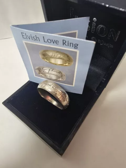 STERLING ELVEN ELVISH Script Love Ring Lord Of The Rings Realm Magical Elf O 1/2