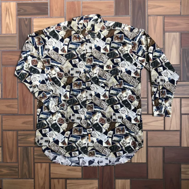 BD Baggies Button Down Long Sleeve Shirt Vacation Hipster Postcard Men’s 1X Tall