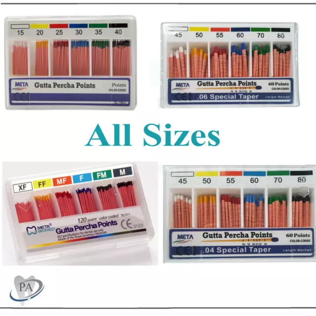 10 x Endo GUTTA PERCHA POINTS Taper 0.4 or 0.6 / Standart, All Sizes Dental Meta