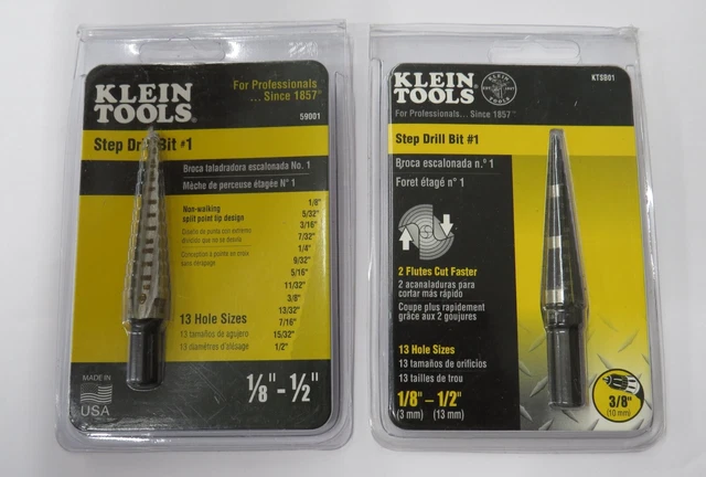 Klein Tools Step Drill Bit #1 59001 & KTSB01 1/8" - 1/2"