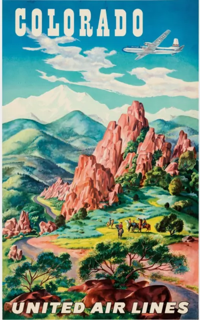 Colorado, Usa, Avion, Repro Affiche Vintage Voyage Publicitaire (50X70),Hq