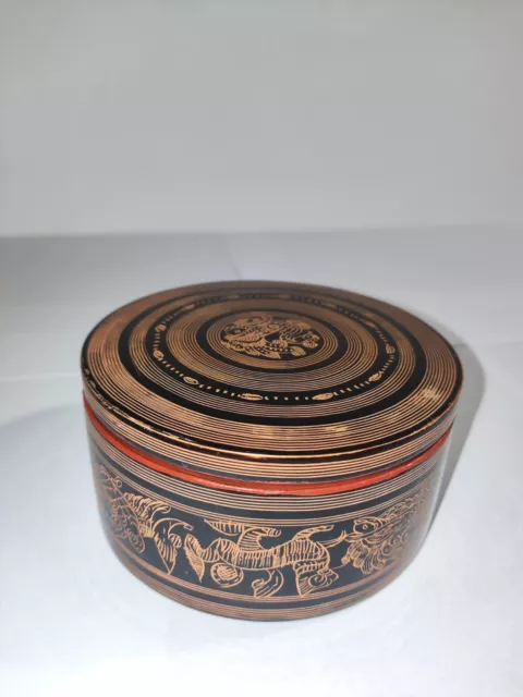 Vintage Hand Painted Burmese Myanmar Lacquer Betel Box Storage Container