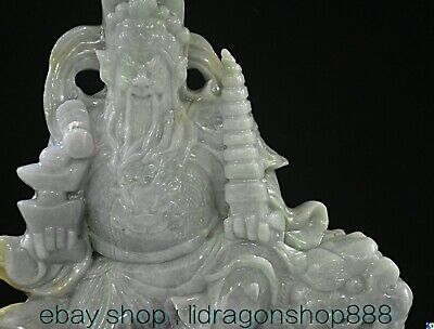 14.4" Old Chinese Natural Emerald Jadeite Feng Shui Zhao Gongming Tower Statue 3