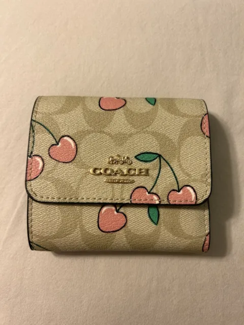 Coach, Bags, Nwt Coach Medium Corner Zip Wallet In Signature Canvas With  Heart Cherry Print