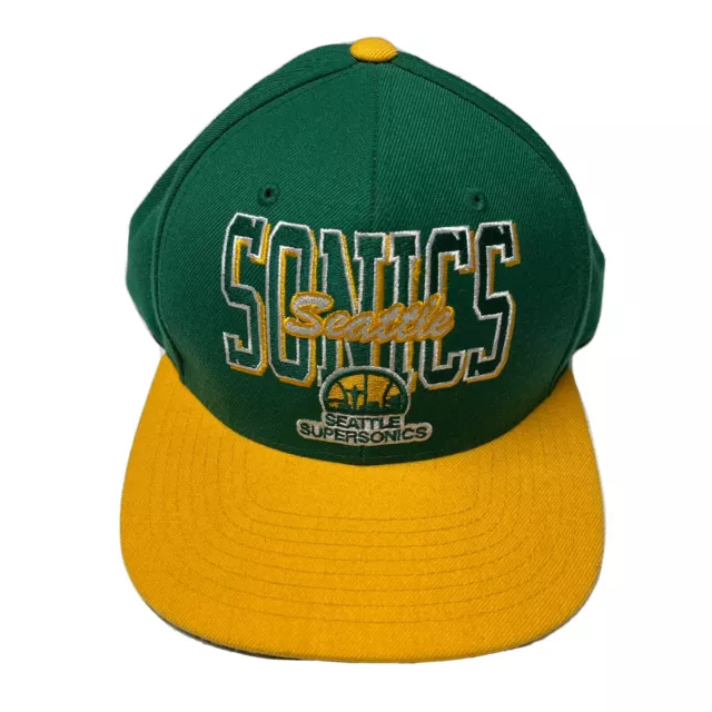 VINTAGE SEATTLE SUPERSONICS SnapBack Hat Cap Green Mitchell & Ness ...