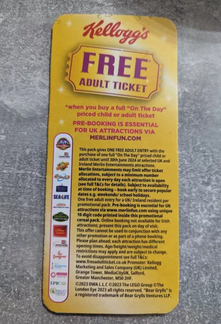 Kelloggs Merlin Attractions Free Adult Ticket Voucher - Expires 30th June 2024
