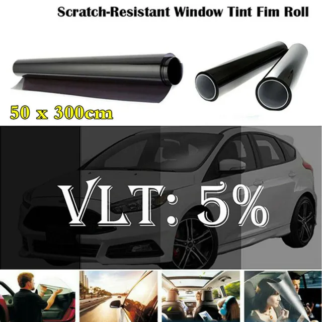 Película para ventana ultra oscura de tinte negro para automóvil limusina reduce el resplandor solar 300 x 50 cm
