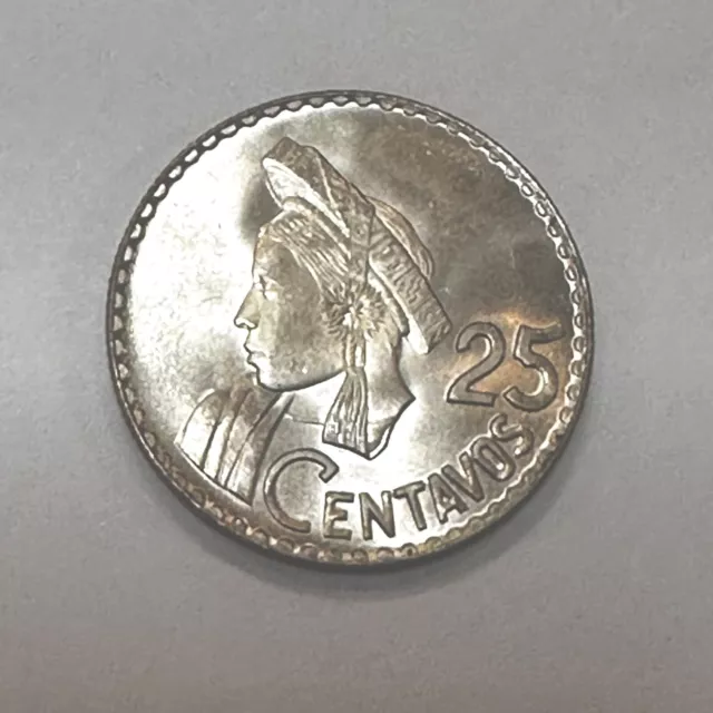 Silver Guatemala 1964 25 Centavos Superb BU World Coins