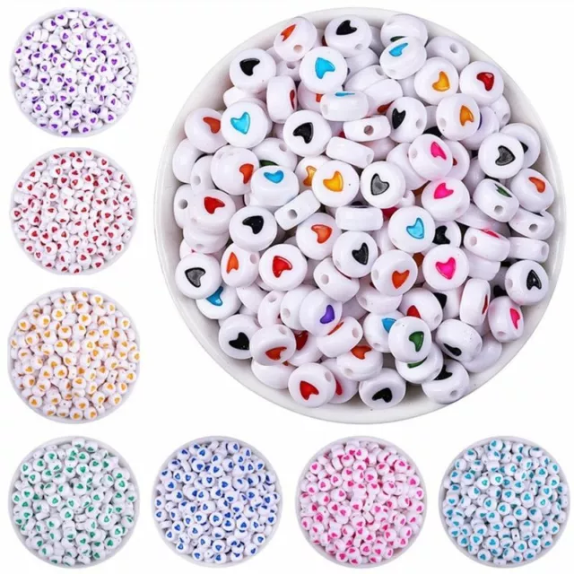 100pcs Acrylic Heart Beads Round Alphabet Bead Necklace Charm DIY Jewelry Making