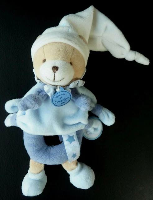 Na*. Doudou Et Compagnie Ours Hochet Petit Chou Bleu Blanc Etoile Bonnet - Ttbe