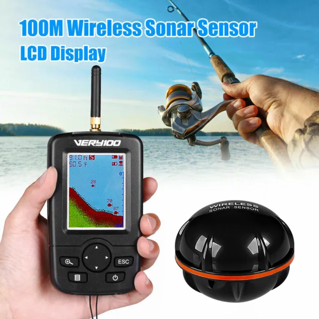 Black 100M Wireless LCD Fish finder Rechargeable Fishfinders with Sonar Sensor