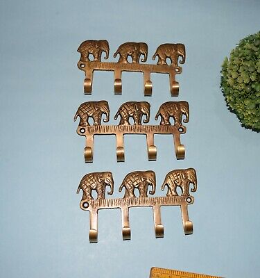 Brass Elephant Wall Hook Set of 03 Hooks Animal Shape Multiple Coat Hanger EK879 2