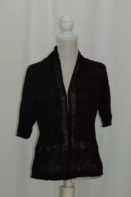 Charter Club Crochet-Trim Open-Front Cardigan Deep Black S