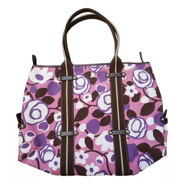 Rafe Purple Brown Ivory Large Floral Zip Shoulder Bag Tote 2