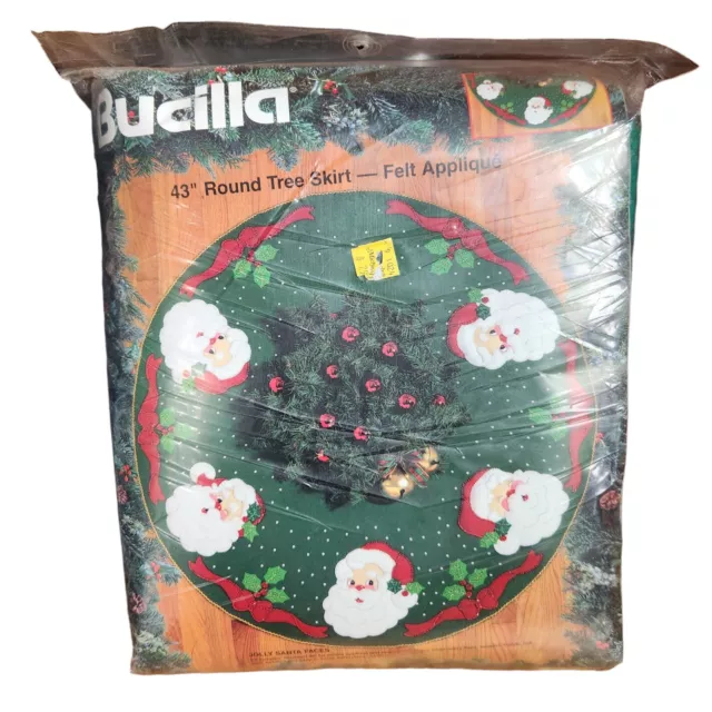 Bucilla 83212 Felt Applique Tree Skirt Kit Complete Sealed Jolly Santa Faces