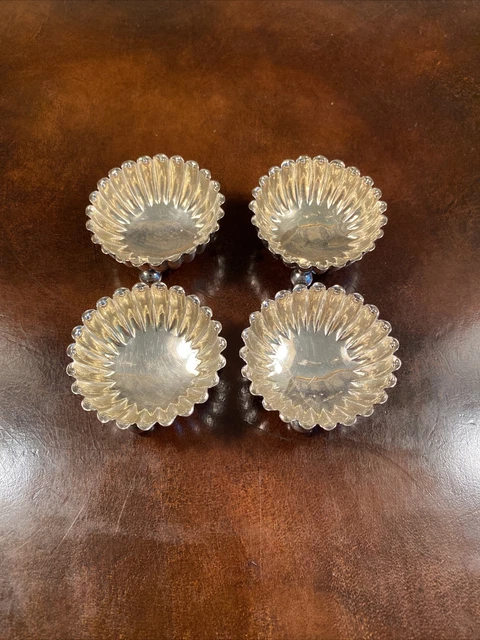 Four (4) 1884 English Sterling Silver Salts on Three Ball Feet and No Monogram