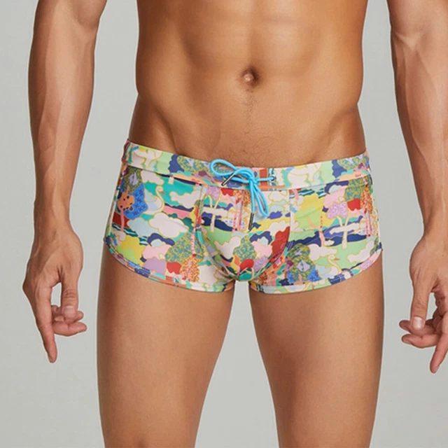 Maillot De Bain Homme Slip Vert Foncé - Short De Bain Slim, Polyester Respirant, Imprimé Moderne - 9
