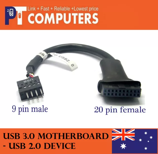 20 Pin Female Header to 9 Pin Male Header USB 3.0 to USB 2.0 Motherboard Adapter