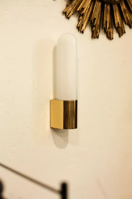 TRUE VINTAGE Bauhaus WANDLAMPE 32cm Lampe Leuchte 60s Opal Gold brass Wandlampe