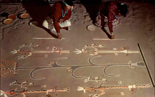 Navajo Indians Indianer Sand Painting color US-Postcard USA Ansichtskarte ~1970