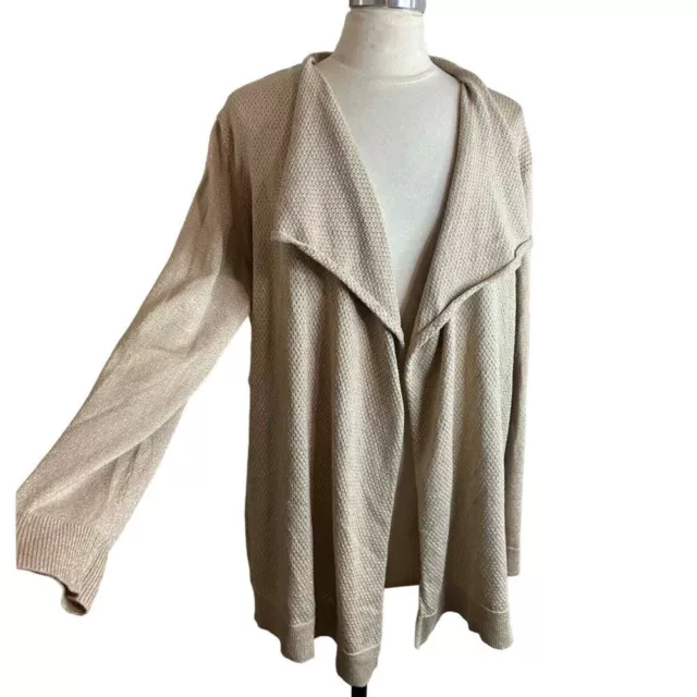 CALVIN KLEIN cardigan sweater size large tan metallic open front