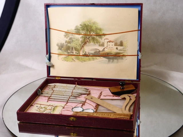 Schatulle Farbe Spiel Spielzeug Französisch IN Schachtel Antik 34 x 27 X 6 CM