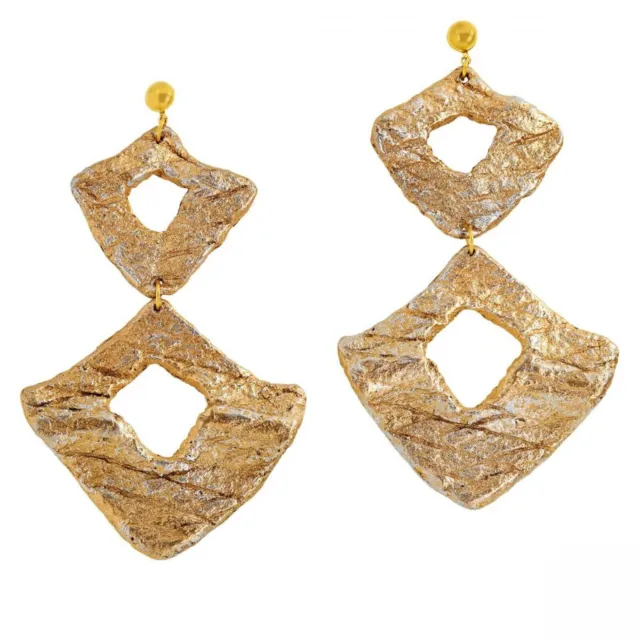 Rara Avis by Iris Apfel Recycled Papier Mache Drop Earrings Gold/Pierced NIB