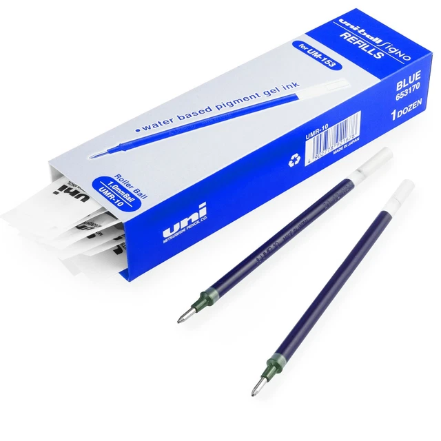 Uni-Ball Signo UM-153 Stylo Recharges - 1.0mm Pointe - Encre Gel - Bleu - Lot De