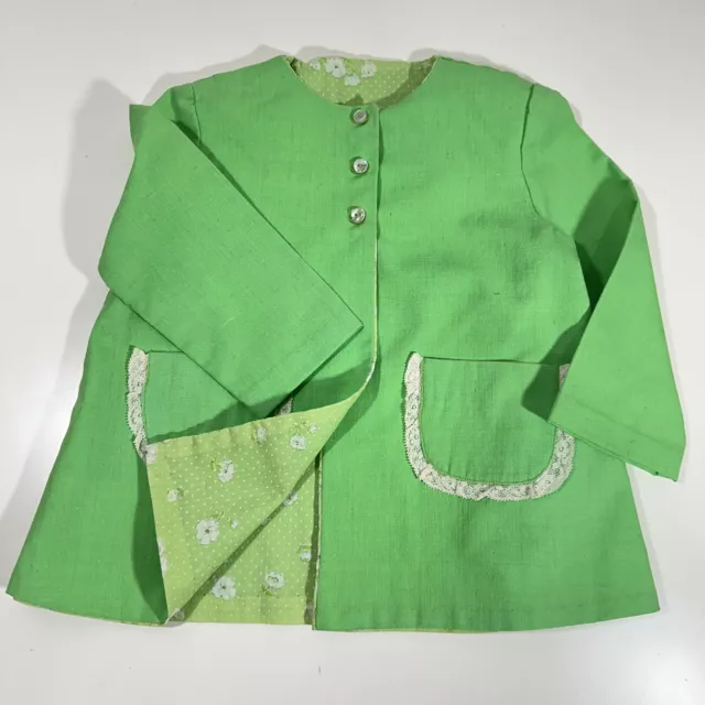 Vintage Dressy Toddler Girls Hand Sewn Spring Coat Bright Mint Green Retro