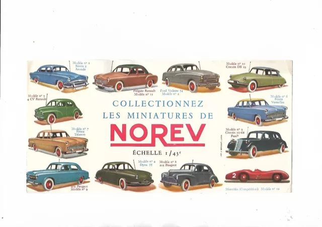 BUVARD tres ancien NOREV CATALOGUE 1/43e CITROËN PEUGEOT RENAULT SIMCA DYNA FORD