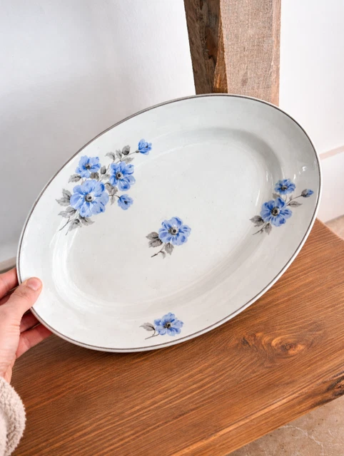 Plat Ovale Ancien Ceranord St Amand - Semi-vitrifié, Motif Bleu, Numéro 427