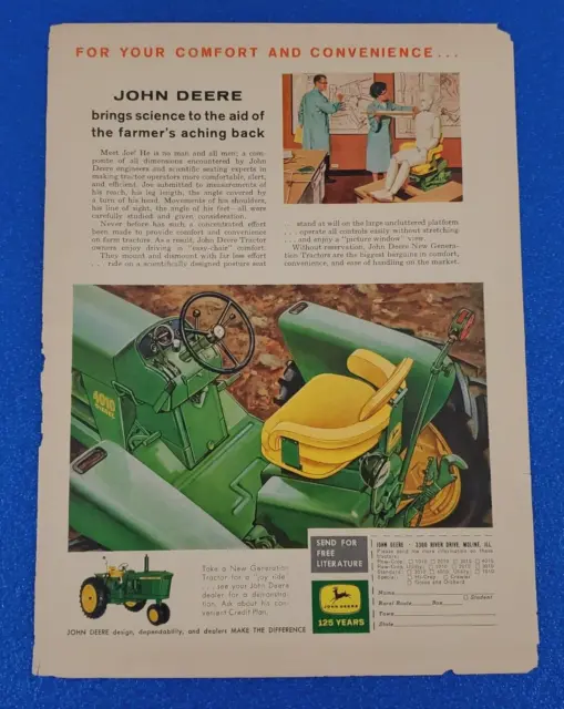 1961 John Deere New Generation "Comfort Seat" Original Color Print Ad Free Ship