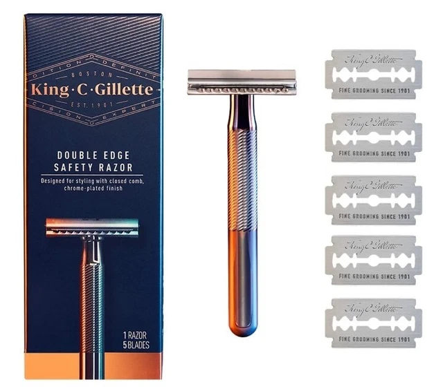 King C. Gillette Safety Razor with Chrome Plated Handle and 5 Platinum Coated