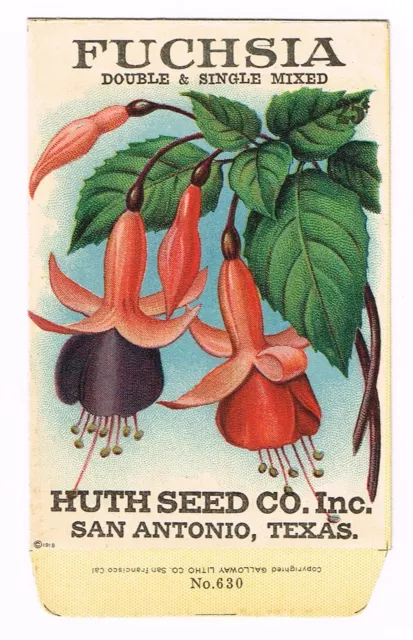 Vintage Seed Packet Flowers 1918 Huth Fuchsia San Antonio Texas Rare Double