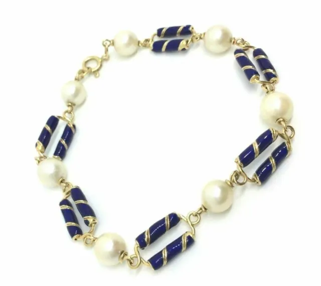 Bracelet Vintage Ans '60 Or Massif 18K Avec Perles Naturelles Made in Italy