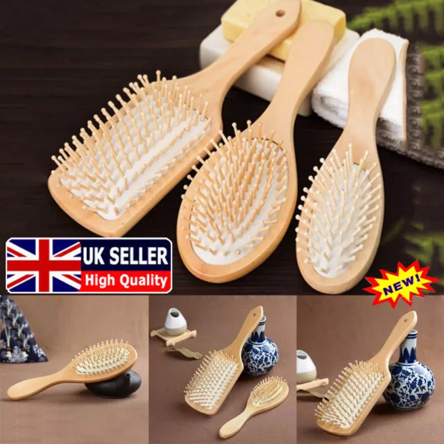 Bamboo Wooden Hair Brush Anti-Static Oval Head Meridian Massage Combs LM